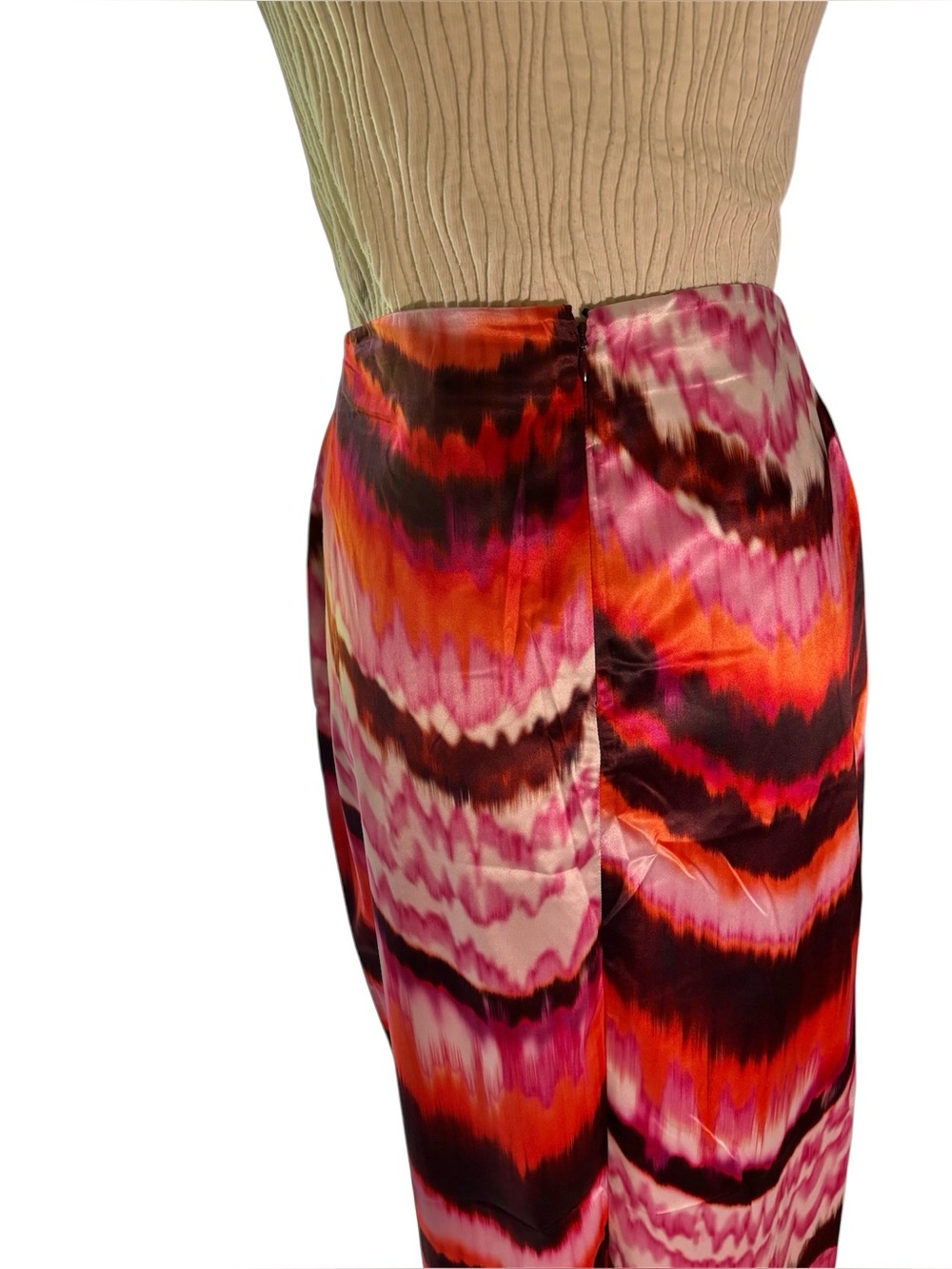 NWT Abstract Print Satin Maxi Skirt – Pink Orange & Black Statement Skirt - Picture 6 of 12